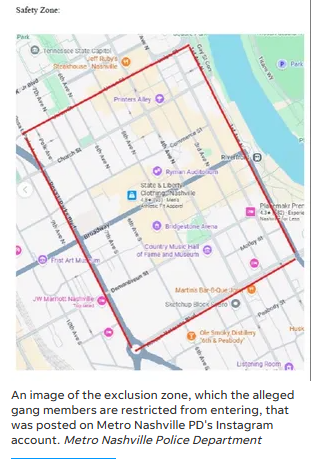 WorkforLife3's tweet photo. Nashville has an "exclusion zone," and if you are outside it...well, good luck.

Last week, we were told there were "scammers" being ordered to leave this Sundown Downtown.  

This week, they are the Krooks gang, ages 16 to 24, who may resort to assault and one-third of which have been convicted of robbery.