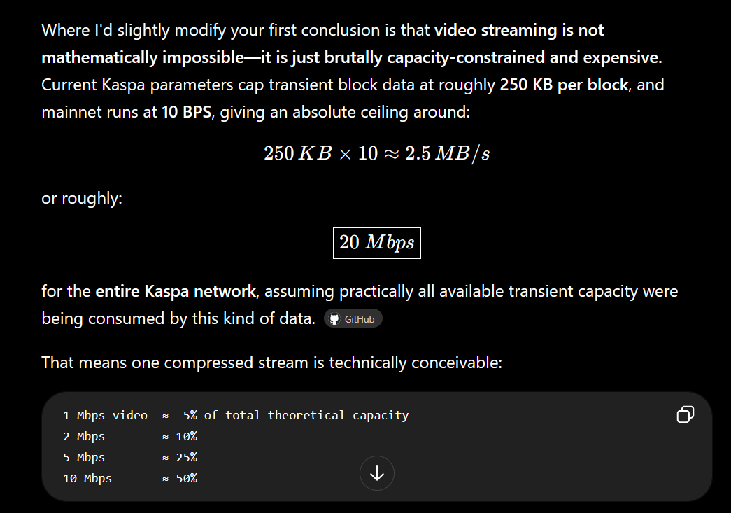 KodinglsFun's tweet photo. @moxypixy15683 @LevendiPro @kaspa_kinesis @Chris_Hutch7 Just to be clear, video streaming on kaspa:native isn't really viable, but users could stream to YouTube or wherever and it could be chunking it and sending to kaspa:native as a backup. Costs ~2,147 kaspa:native for 1GiB. https://t.co/ycx94EQAK1