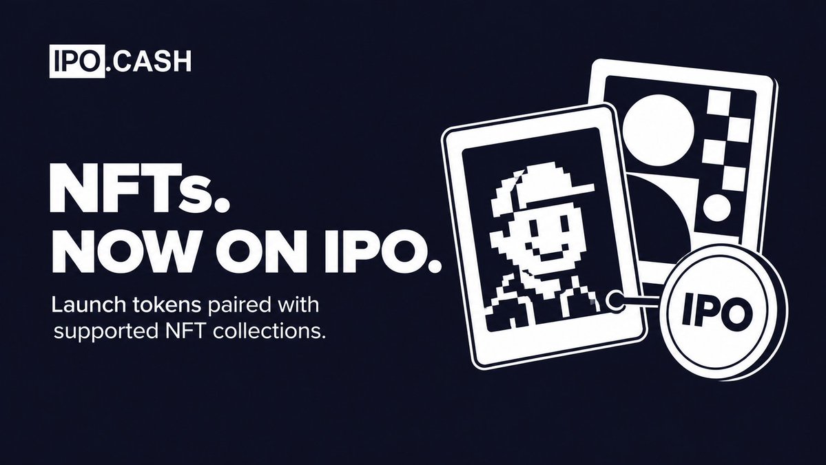 ipo_cash's tweet photo. NFTs

Users can now launch tokens paired with supported NFT collections, giving communities a way to build markets around the collections they actually care about while keeping everything inside the same IPO launch flow. From there, holders can decide how the treasury evolves over time and what the community wants to build around that exposure.

This is the first update of the day and, in our opinion, the smallest one. We have a lot more planned as the day goes on, with each update getting progressively bigger.

Stay tuned. https://t.co/xCyIBNsZHH