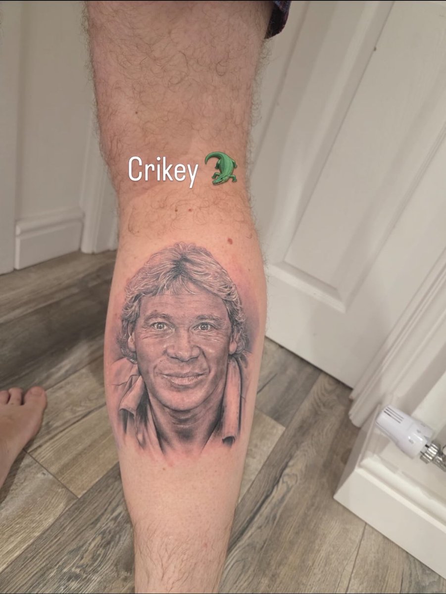 DanCrudge1's tweet photo. @AustraliaZoo @JayTAT2 thanks to @JayTAT2 had this amazing tattoo today, still miss the absolute legend Steve Irwin 😍🐊😍🐊 https://t.co/z8sAbemGni