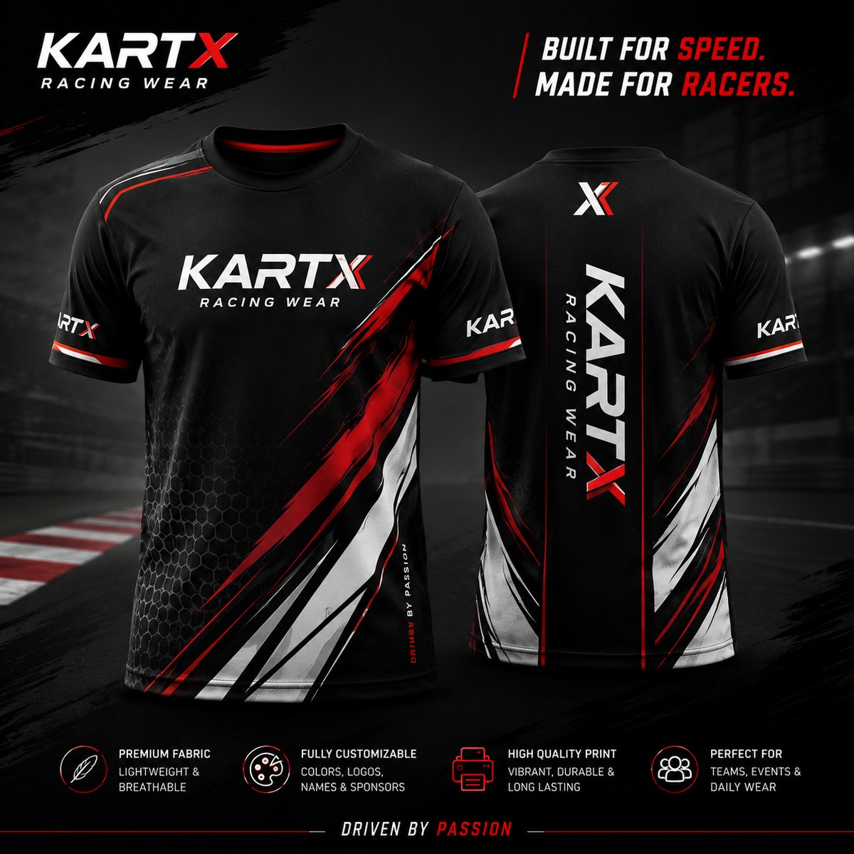 StormyMaultasch's tweet photo. Racing style doesn’t stop at the track. Introducing KARTX Racing Wear Custom T-Shirts—designed for racers, teams, and motorsport fans who want to stand out. Multiple colors, fully customizable with your team logo, name, number, and sponsors. https://t.co/DVel9cgX1a