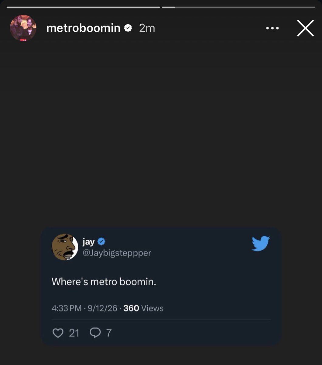 Moses_KnowsBall's tweet photo. 🚨COULD METRO BOOMIN BE HINTING AT A COMEBACK VIA INSTAGRAM?👀🤔

“Where’s metro boomin” https://t.co/Z7g6eeIqGo