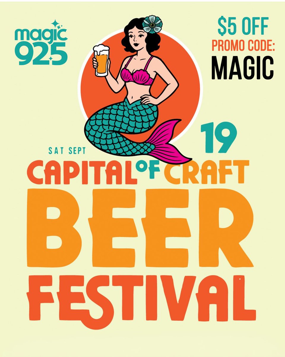 magic925's tweet photo. Last call for $5 off! 💸 🍻 

Capital of Craft Beer Fest is happening THIS SATURDAY, Sept. 19 at Broadway Pier w/ 50+ local craft beers, live music and the best vibes!! 🌊☀️

Get your tickets at https://t.co/kTeZrGjgxr and use code “Magic” for $5 off — only until midnight TONIGHT https://t.co/GQ9Zoluie1