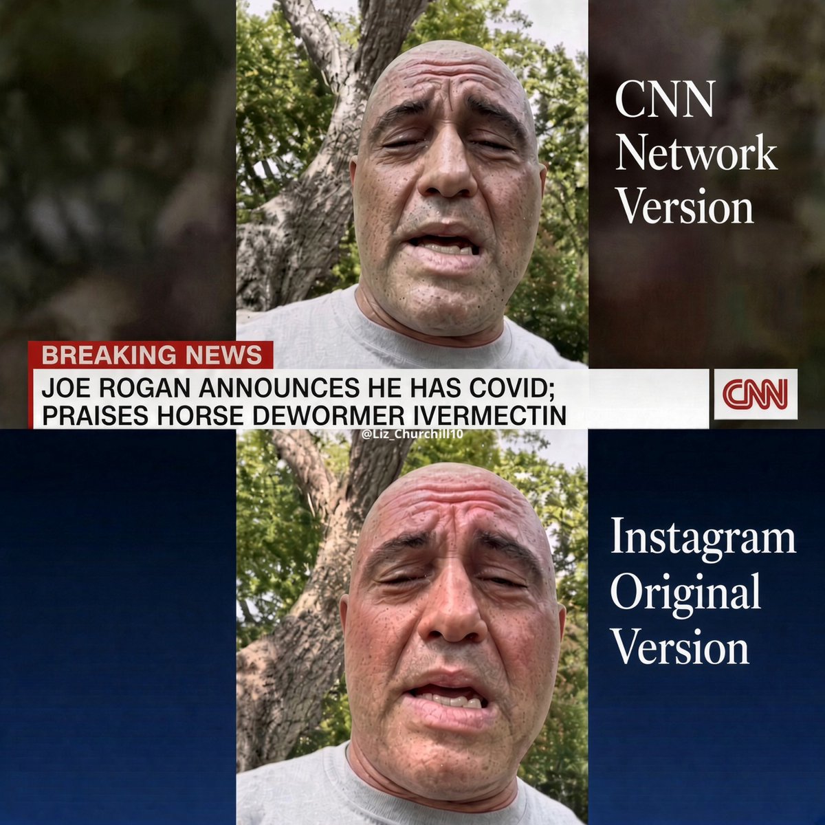 liz_churchill10's tweet photo. CNN had to demonize Joe Rogan’s Ivermectin use as ‘horse paste’ so the evil Dr. Fauci could get emergency use for the ‘vaccine’. Years later, it’s been proven that Ivermectin worked. CNN should be prosecuted for this. https://t.co/FC68CiUF8X