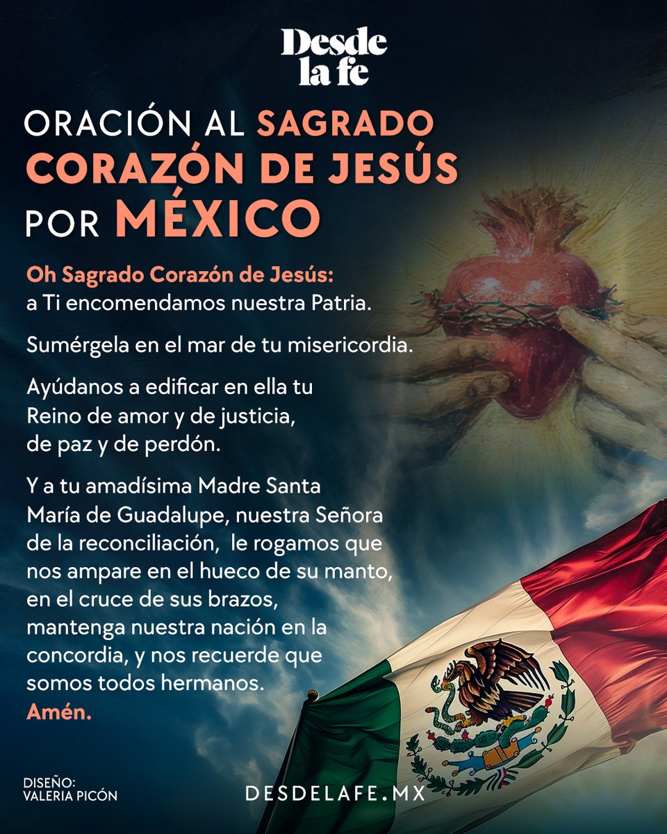 DesdeLaFeMx's tweet photo. Señor Jesús, hoy te pedimos por México, para que reine la paz, la justicia y el amor.
Sagrado Corazón de Jesús, en ti confiamos. ❤️‍🔥🇲🇽

Te compartimos esta oración: https://t.co/XNzs6YocQE

#SeñorJesús #Oración #Paz https://t.co/yeUVTbqRRE
