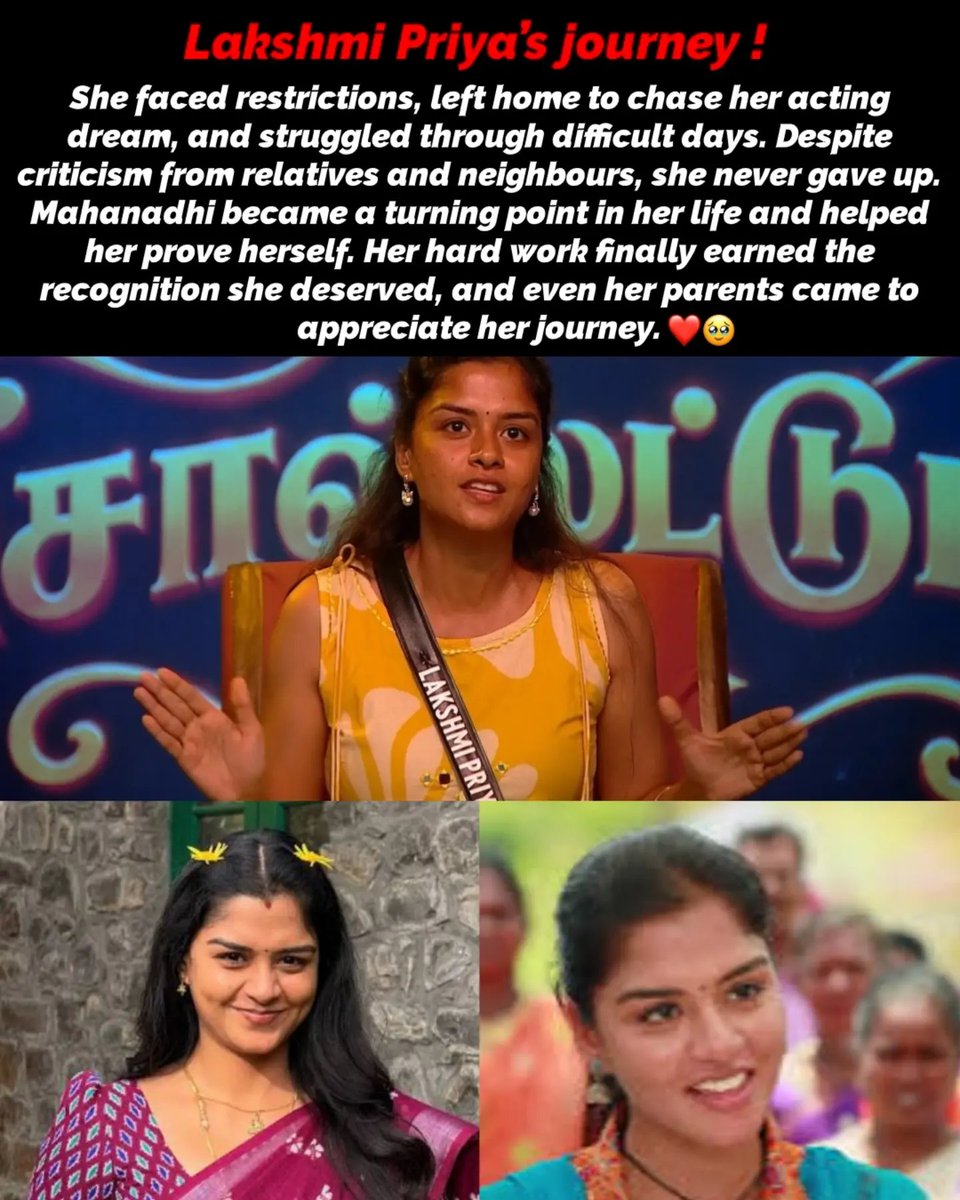 TamilBigBoss's tweet photo. Lakshmi Priya journey ♥️♥️
#BiggBossTamil10 #BiggBoss 
#tamilbigboss #biggboss10 #BBTamil10
#biggboss10 #BB10 https://t.co/Ct62dk2gx9