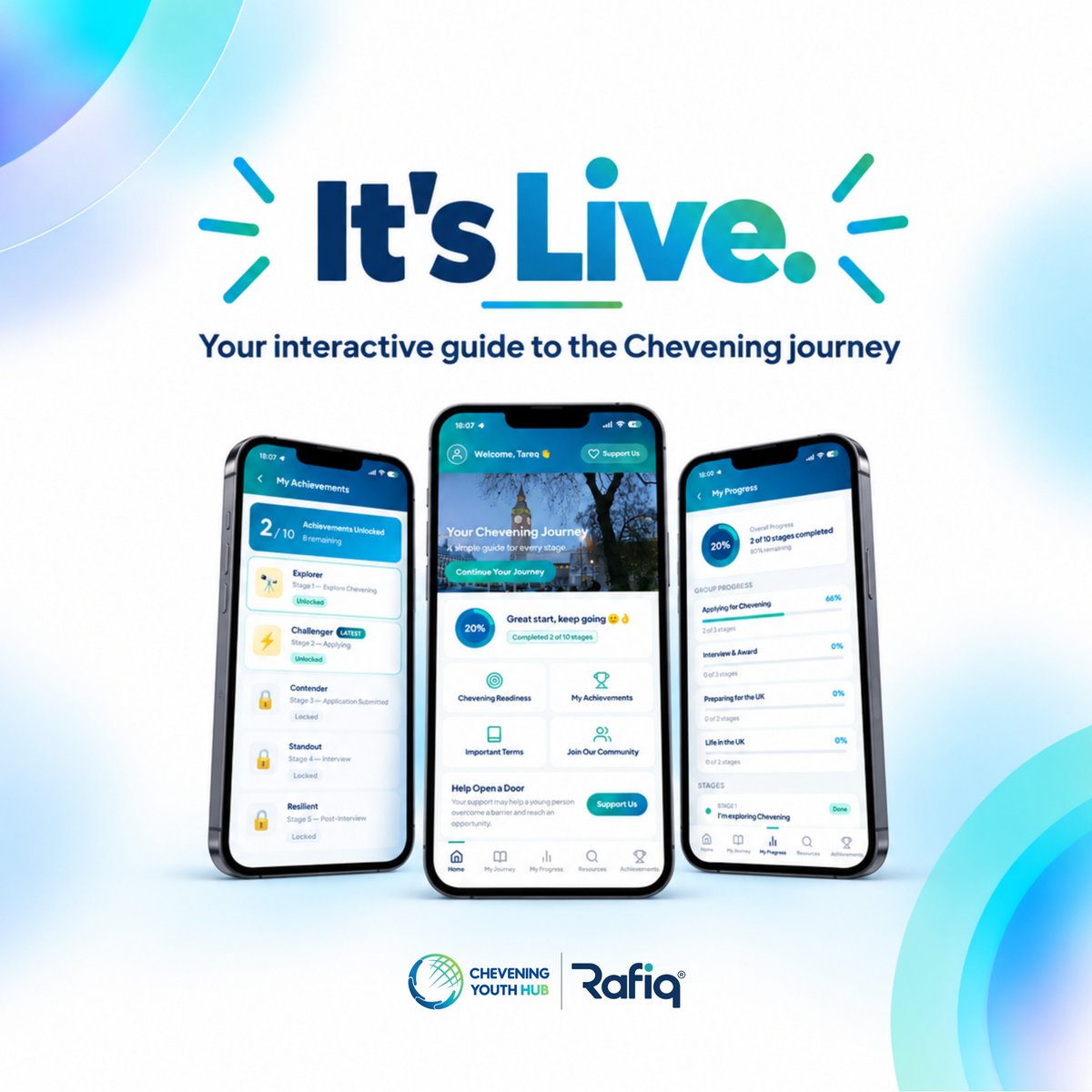CheveningYouth's tweet photo. 🚀 It’s live!  Your free interactive guide to the Chevening journey. 💙🌍  

✨ Personalised 
🔐 Secure 
🧭 Step-by-step
 📊 Track your progress  

📱 Mobile only  

https://t.co/LFNQ9WP5pP  

#Chevening #CheveningYouthHub #Youth https://t.co/RApw8jRl1Y
