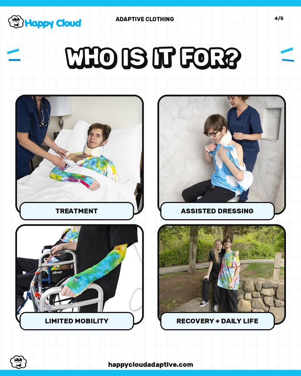 Happycloudadapt's tweet photo. What is adaptive clothing?

It looks like everyday clothing, but built-in openings can make dressing and treatment access easier.

Clothing should work with the person wearing it—not against them. 💙

https://t.co/R30vKSjmvP

#AdaptiveClothing #Accessibility #AdaptiveFashion https://t.co/T78DmCdwfC