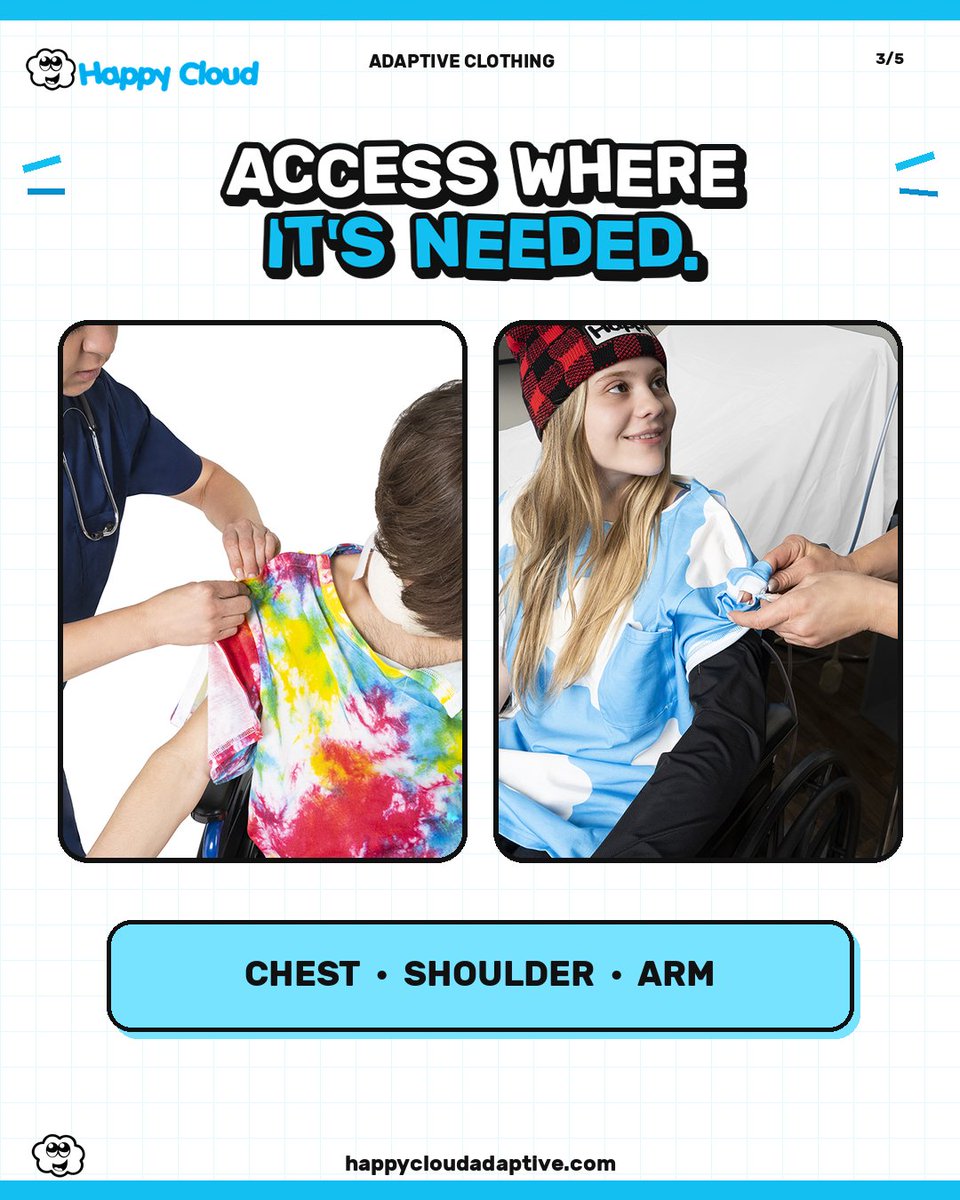 Happycloudadapt's tweet photo. What is adaptive clothing?

It looks like everyday clothing, but built-in openings can make dressing and treatment access easier.

Clothing should work with the person wearing it—not against them. 💙

https://t.co/R30vKSjmvP

#AdaptiveClothing #Accessibility #AdaptiveFashion https://t.co/T78DmCdwfC