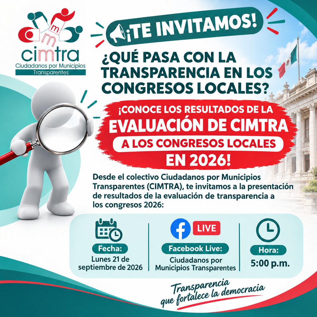 Lizita_E's tweet photo. ¡Todos invitados! ¿Un Congreso es  mas transparente dependiendo de su mayoría legislativa?, ¿Qué ha pasado con la transparencia después de los cambios en la Ley de Transparencia? Eso y más  en la presentación de resultados . Te esperamos. https://t.co/MdxYaX8HNR