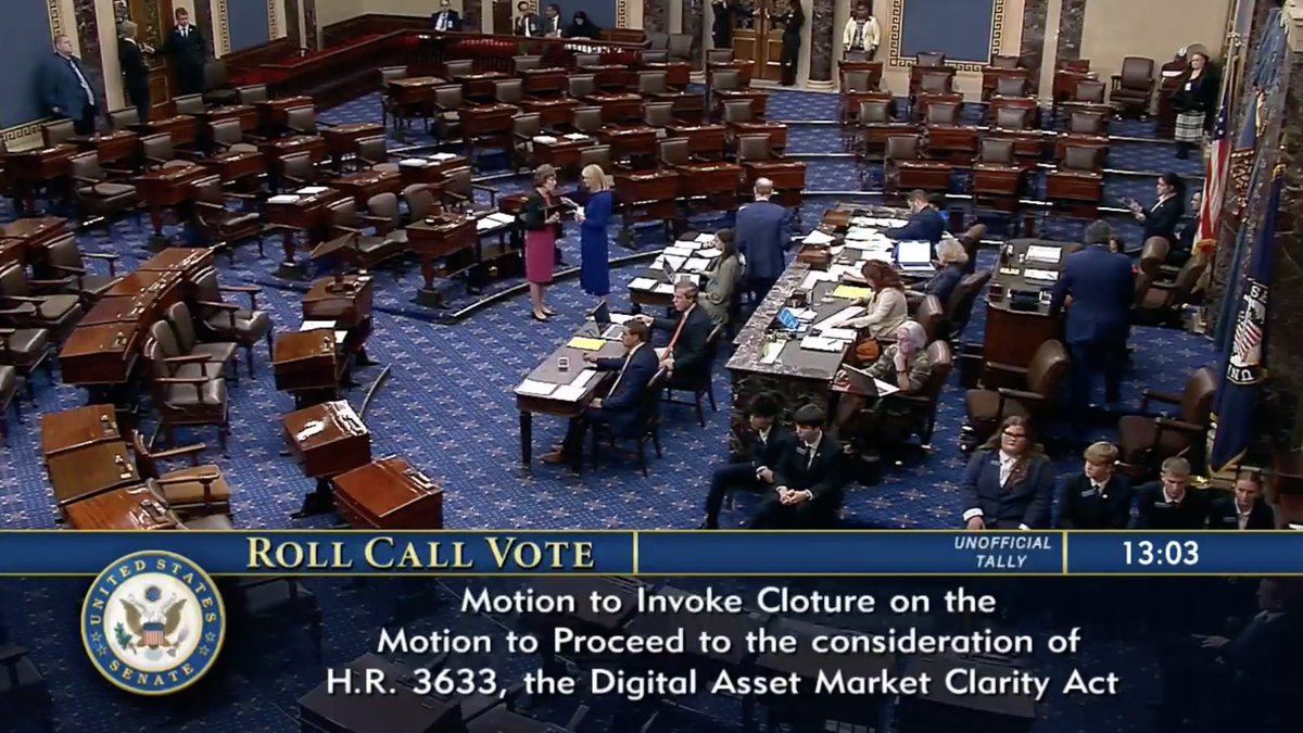 BitbullTrading's tweet photo. 🚨BREAKING: Der CLARITY Act ist im US-Senat gescheitert.

Der Gesetzesentwurf verfehlte die benötigten 60 Stimmen und kann damit vorerst nicht weiter vorangebracht werden. Eine erneute Abstimmung bleibt jedoch möglich. 

#Bitcoin fällt gerade unter das wichtige Support Level! ⚠️ https://t.co/Bc589hLiGL