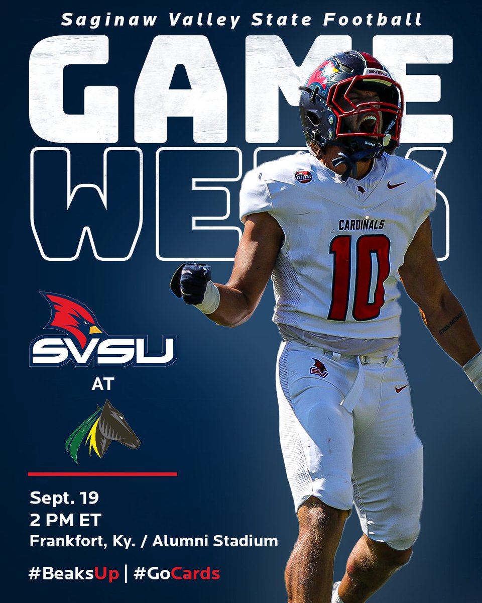 svsu_football's tweet photo. Game 4⃣...

🆚 Kentucky State
⏰ 2 PM
 🏟️Frankfort, Ky. / Alumni Stadium

#BeaksUp  | #GoCards https://t.co/HZeOdUMrC2