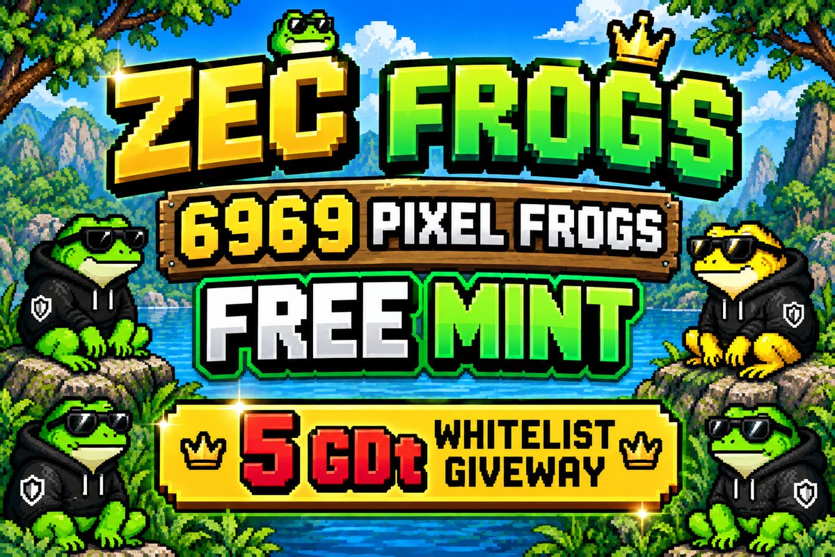 Still_Early_'s tweet photo. 🐸 ZEC Frogs ~ Free Mint Giveaway

6969 Pixel Frogs living private on ZEC.

🟢 Free Mint
📦 Supply: 6969
⛓️ Chain: ZEC (Zcash L1)
📅 Mint Date: TBA
🌐 Website: https://t.co/0fEl25MhGV

🎁 5 GTD Whitelist Spots

How to participate:
• Follow @zecfrogs & @still_Early_
• Retweet & comment on their official post: https://t.co/dBlTCeqcu1
• Retweet & comment on my post with your noir Wallet U1 (shielded) address

⚠️ Important: Noir Wallet only. 
Submit a U1 (shielded) address from the @noir_wallet 

🏆 Winners will be announced after 48 hours.