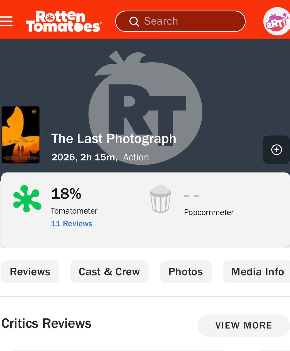 HollywoodHandle's tweet photo. Zack Snyder’s ‘THE LAST PHOTOGRAPH’ debuts with a 18% score on Rotten Tomatoes 🍅 https://t.co/wk7uZZJAfe