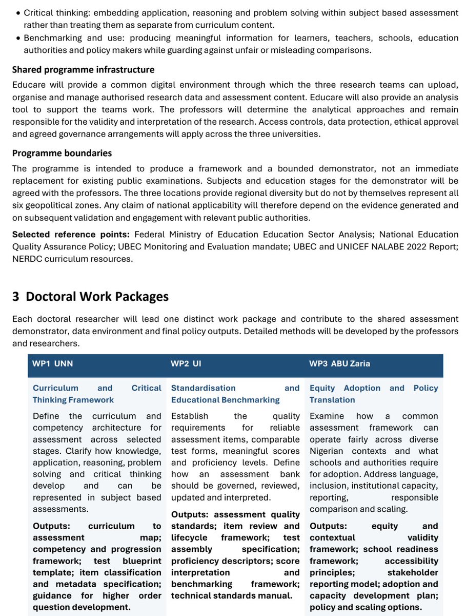 winexviv's tweet photo. Educare has formally invited professors from the University of Nigeria, Nsukka (UNN), the University of Ibadan (UI), and Ahmadu Bello University (ABU), Zaria, to join our proposed research programme. We have formally communicated the invitation to them via email.

The programme will bring together professors and doctoral researchers from three Nigerian universities, representing diverse regional and academic contexts. Its objective is to build a credible research foundation for developing curriculum-aligned, psychometrically sound assessments that improve how learning outcomes are measured, understood, and interpreted in Nigeria.

We need to build a strong research culture in Nigeria to enable us to make evidence-based progress. The future of education cannot be built on assumptions; it must be built on rigorous research, credible data, and evidence.