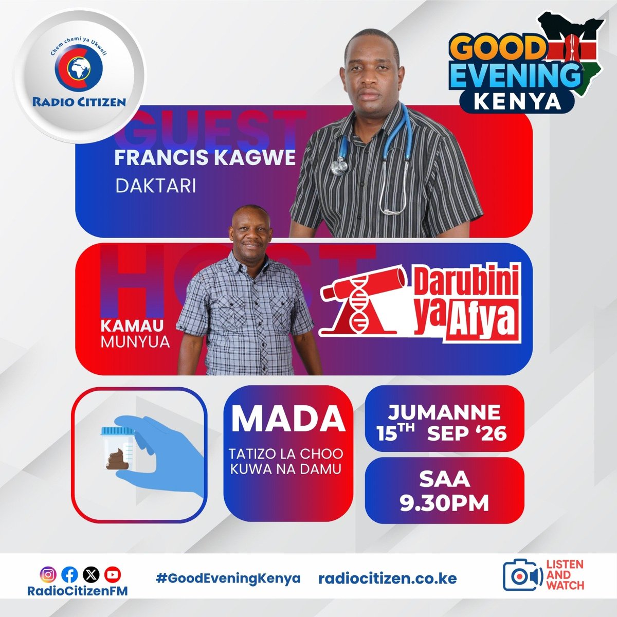 RadioCitizenFM's tweet photo. Tatizo la choo kuwa na damu-jiunge nasi upate kujua mengi
#RadioNumberOne
#RadioCitizen https://t.co/luiWiR7y7C