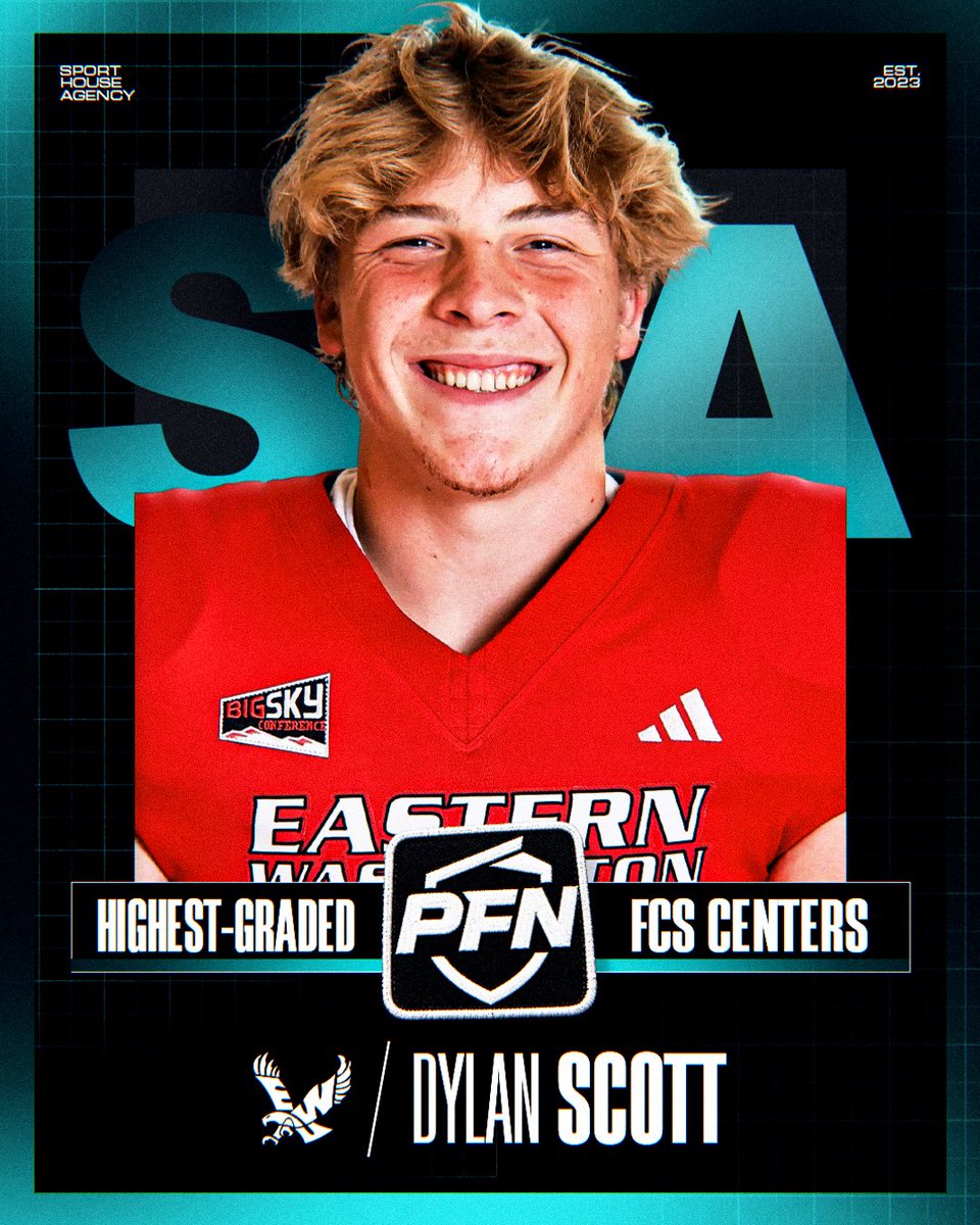 SHASportsAgency's tweet photo. Big time recognition for Dylan Scott. ⚡️

The Eastern Washington center earns a 92.8 grade from PFN, ranking him among the highest-graded FCS centers in the country. https://t.co/M6IwXCqvvN