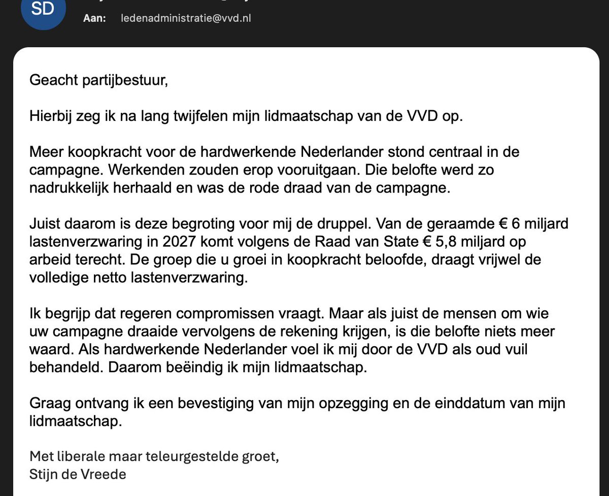VrijndeSteede's tweet photo. Geen woorden maar daden. Dag @VVD https://t.co/BL6nOUjmKA