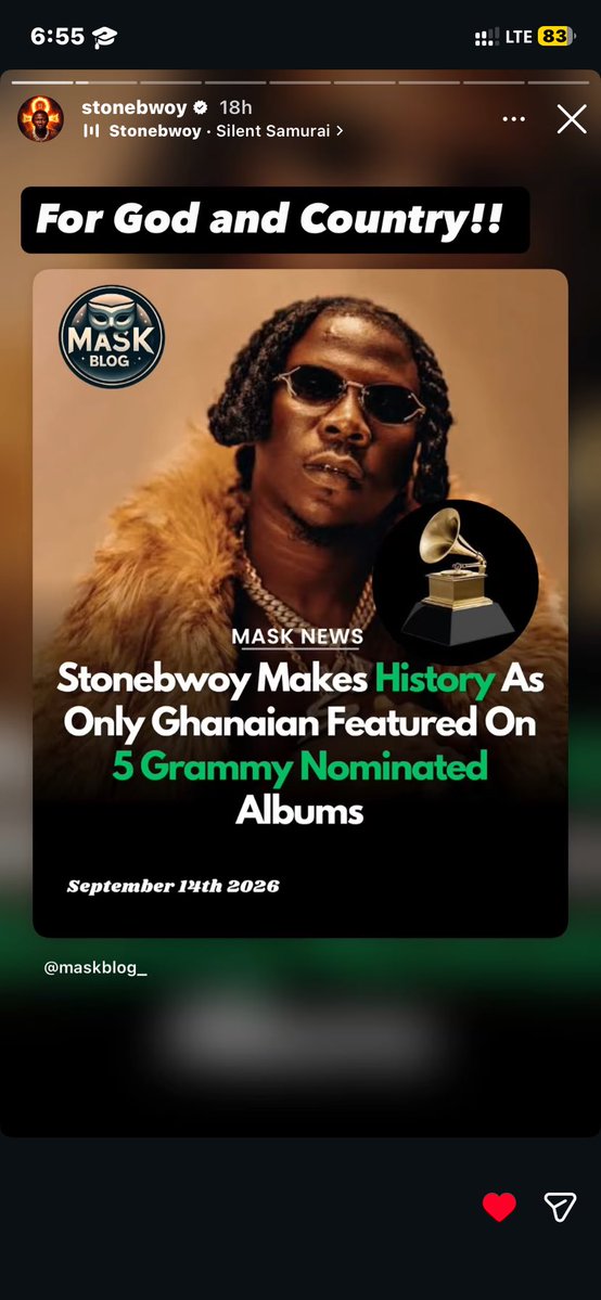 rnlphilly009's tweet photo. 🚨 BREAKING 🚨
Stonebwoy makes history as the ONLY Ghanaian featured on 5 Grammy-nominated albums.
For God and Country 🇬🇭​​​​​​​​​​​​​​​​​​​​​​​​​​​​​​​​​​​​​​​​​​​​​​​​​​ 

#wakeup https://t.co/WQ2EZdQ8Ln