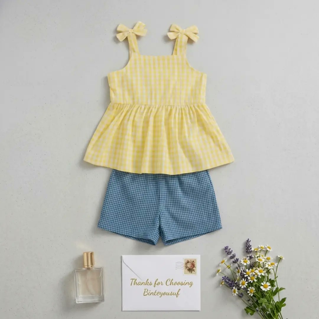 GustavoGuto00's tweet photo. Stress off, bows on. This yellow and blue checks co-ord is the it set of the season: lightweight, soft, and comfy for summer playdates and outings. Available in sizes 1 to 5 years. DM to order. https://t.co/gZeztIT9sn