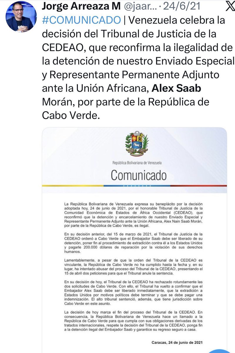 SeirContreras's tweet photo. ¿Recuerdan cuando Jorge Arreaza @jaarreaza defendía a capa y espada a Alex Saab? https://t.co/cQv5EDJ0dN