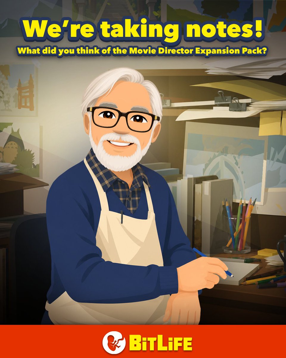 BitLifeApp's tweet photo. You've had a week with it and we're taking notes 📝 What did you think of the Movie Director Expansion Pack? Tell us what's hitting and what needs work. 

Don't be shy 
#BitLife #BitLifeGame #MovieDirectorExpansionPack #MobileGaming https://t.co/ufdzKv360o