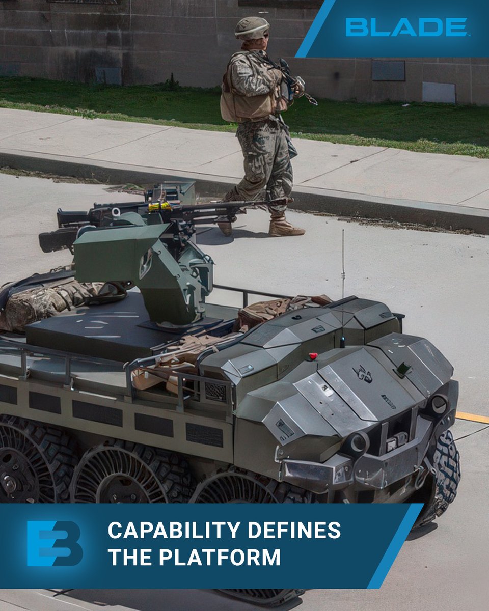 bladedefense's tweet photo. BLADE robotic platforms are built around the mission, integrating capabilities for reconnaissance, CASEVAC, breaching, power generation and more.

One platform. Multiple mission sets.

Learn more at https://t.co/smNksxUypP 

#HDTisBLADE #Robotics https://t.co/H1CeQ1uN5q