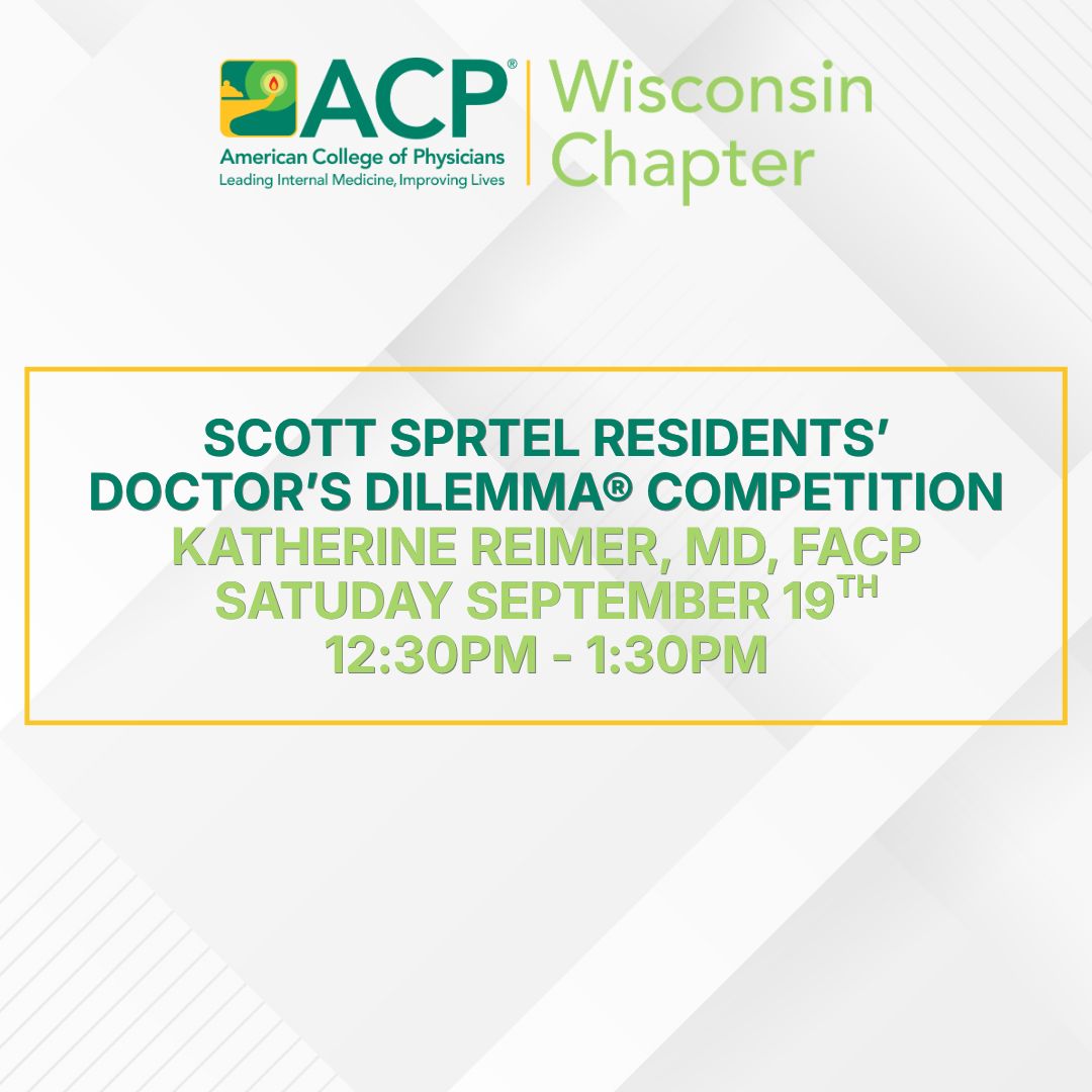 WisconsinACP's tweet photo. Grab some pizza and put your clinical knowledge to the test while cheering on our residents during the Scott Sprtel Residents’ Doctor’s Dilemma® Competition, moderated by Katherine Reimer, MD, FACP. Join us for fun competition as teams put their medical expertise to the test! https://t.co/WjW9Uu3Uqp
