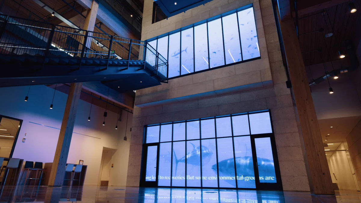 a two-story multimedia display of threatened species