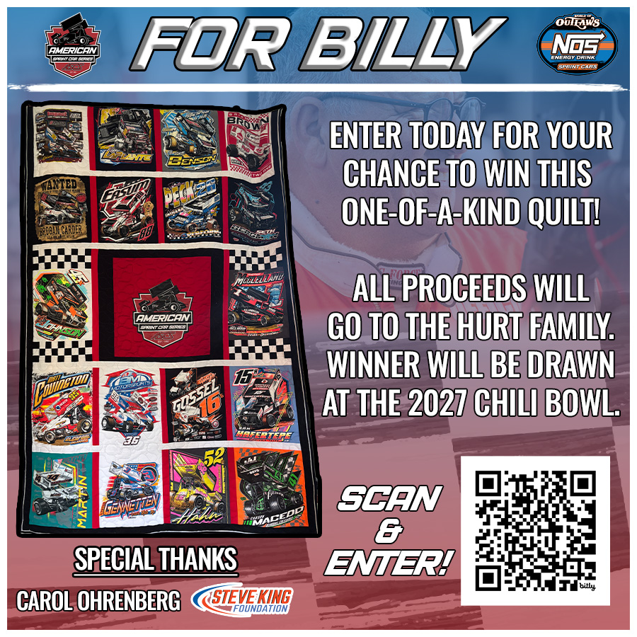 ASCSRacing's tweet photo. Billy Hurt dedicated his life to making sure everybody at the track had someone looking out for them ❤️

Help give back by entering to win a quilted blanket raffle featuring drivers from ASCS and @WorldofOutlaws!

All donations will go directly to the Hurt family. https://t.co/s2vWnH6rKR