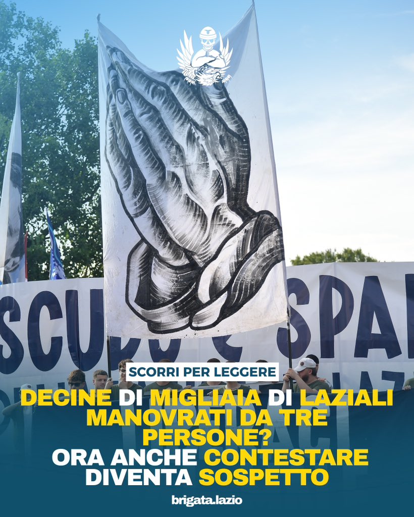 BrigataLazio's tweet photo. Decine di migliaia di Laziali in piazza, stadio vuoto, abbonamenti non rinnovati e una protesta che va avanti da anni. Tutti manovrati?

Raccontare un’indagine è doveroso. Trasformare invece una protesta pacifica e civile nel sospetto che chi partecipa non sia capace di pensare con la propria testa è un’altra cosa.

La contestazione nasce da un malcontento reale, pubblico e sotto gli occhi di tutti.

E allora togliamoci una curiosità: chi di voi si sente “manovrato”?

Scrivetelo nei commenti.