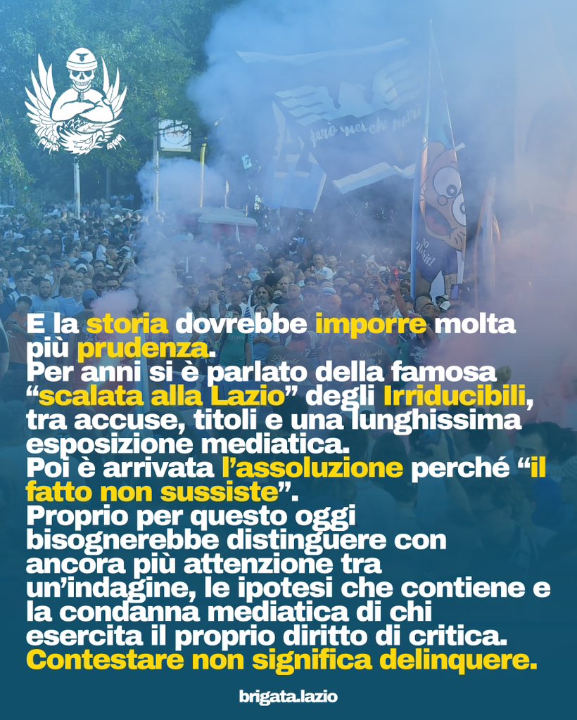 BrigataLazio's tweet photo. Decine di migliaia di Laziali in piazza, stadio vuoto, abbonamenti non rinnovati e una protesta che va avanti da anni. Tutti manovrati?

Raccontare un’indagine è doveroso. Trasformare invece una protesta pacifica e civile nel sospetto che chi partecipa non sia capace di pensare con la propria testa è un’altra cosa.

La contestazione nasce da un malcontento reale, pubblico e sotto gli occhi di tutti.

E allora togliamoci una curiosità: chi di voi si sente “manovrato”?

Scrivetelo nei commenti.