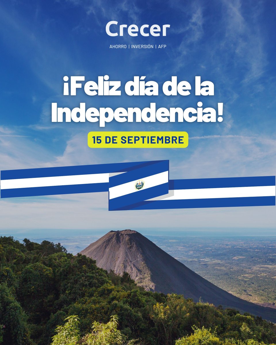AFPCrecer's tweet photo. Hoy celebramos la libertad, la identidad y el orgullo de ser salvadoreños.

Que este 15 de septiembre nos inspire a seguir construyendo un futuro de crecimiento, oportunidades y bienestar para todos.

¡Feliz Día de la Independencia! 💙🤍

#SomosCrecer #Independencia https://t.co/CytQFQpCMM