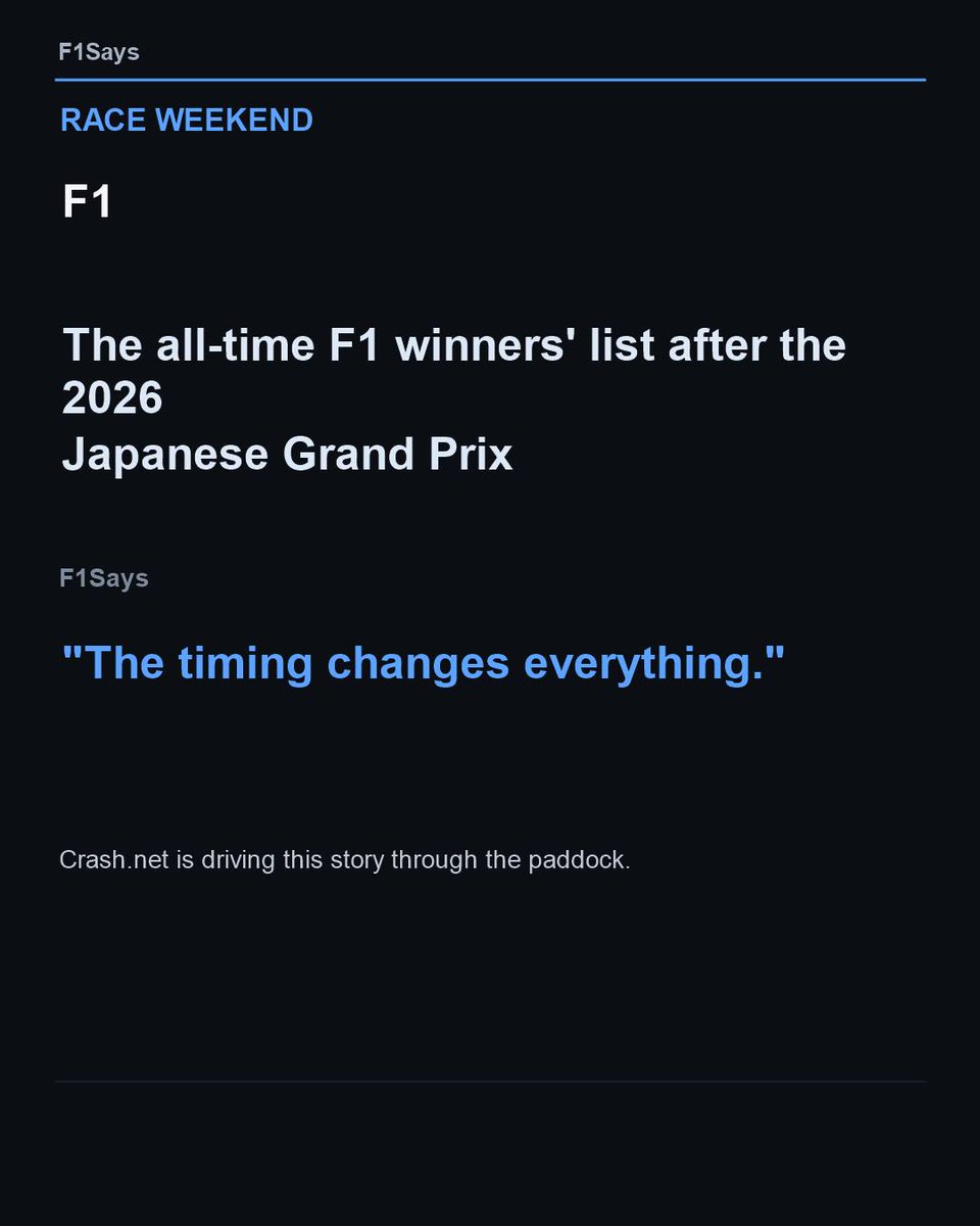 YeeBurtmanldnu's tweet photo. The all-time F1 winners’ list after the 2026 Japanese Grand Prix. https://t.co/O3PMBUcJYc