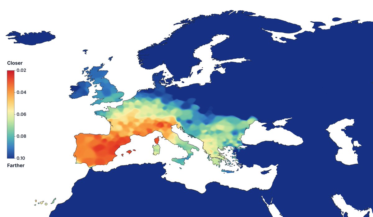 genemapss's tweet photo. Genetic distance heatmap from a 𝗥𝗼𝗺𝗮𝗻 𝗥𝗲𝗽𝘂𝗯𝗹𝗶𝗰𝗮𝗻 (average of all Italy_IA_Republic.SG) to modern populations.

min distance = 0.02
max distance = 0.10 https://t.co/DfXlpua2rX