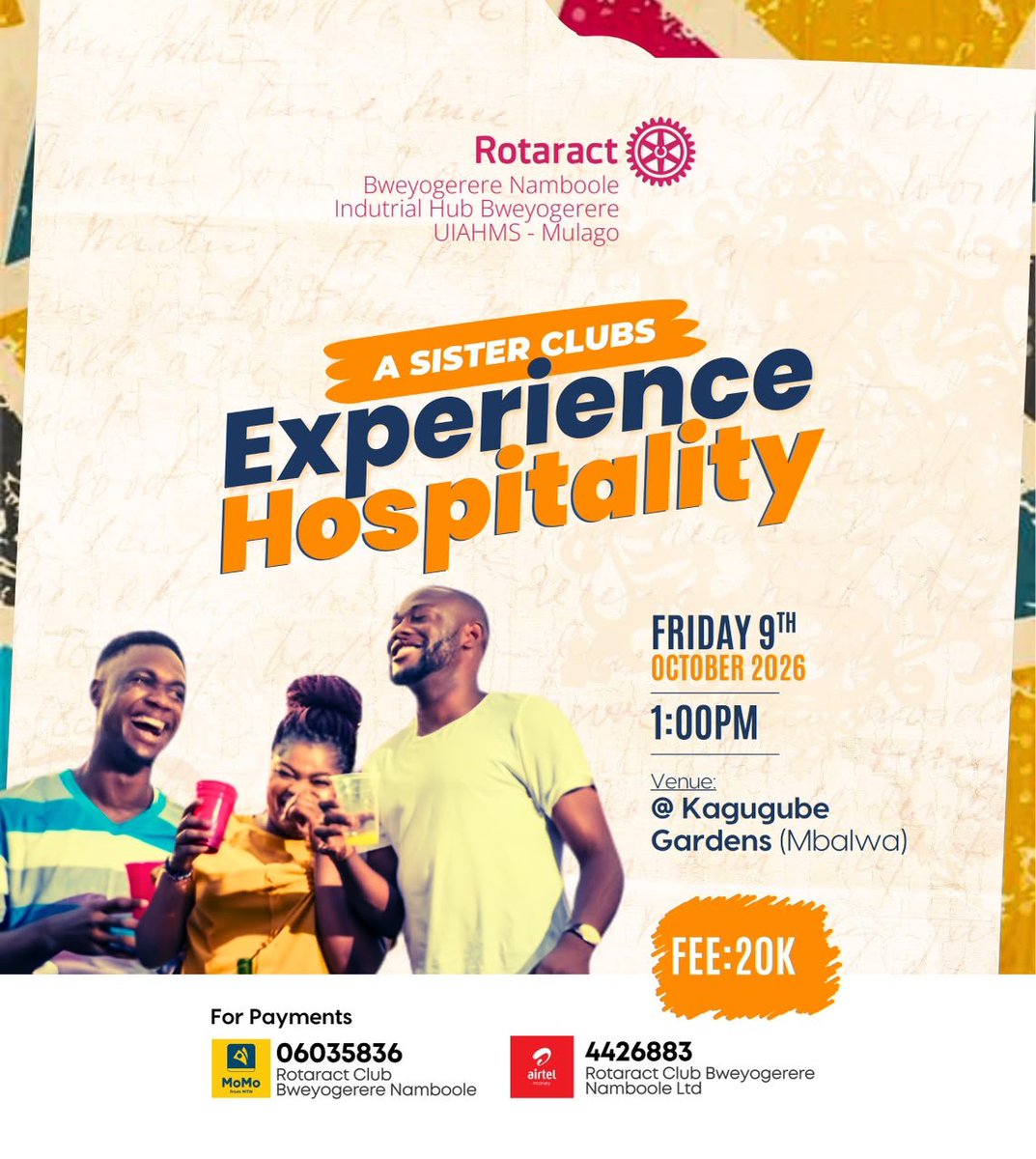 Destadia's tweet photo. 💃🔥 SISTER CLUBS EXPERIENCE 🔥💃

An afternoon of laughter, music &amp; pure Rotaract energy 
The Rotaract Clubs of Bweyogerere Namboole, Industrial Hub Bweyogerere, and UIAHMS – Mulago come together for an exciting Sister Clubs Experience!

#ClubDestadia #DestadiaPR #RotaractLegacy https://t.co/ZXA0VQjB6Q