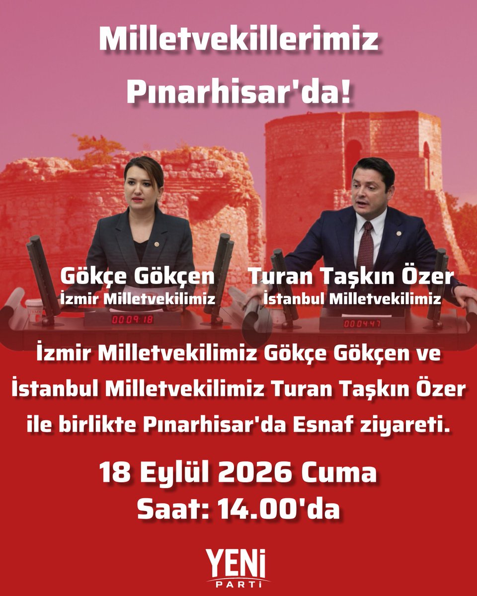 av_ihkurt's tweet photo. İzmir Milletvekilimiz Gökçe Gökçen ve İstanbul Milletvekilimiz Turan Taşkın Özer ile birlikte Pınarhisar'da Esnaf ziyareti çalışması.

🕑 14.00 Yeni Parti Pınarhisar İlçe Başkanlığı
🕝 14.30 Atatürkçü Düşünce Derneği Pınarhisar Temsilciliği Açılışı
🕓 16.00 Esnaf ve Halk Ziyareti https://t.co/7btt23bJwq