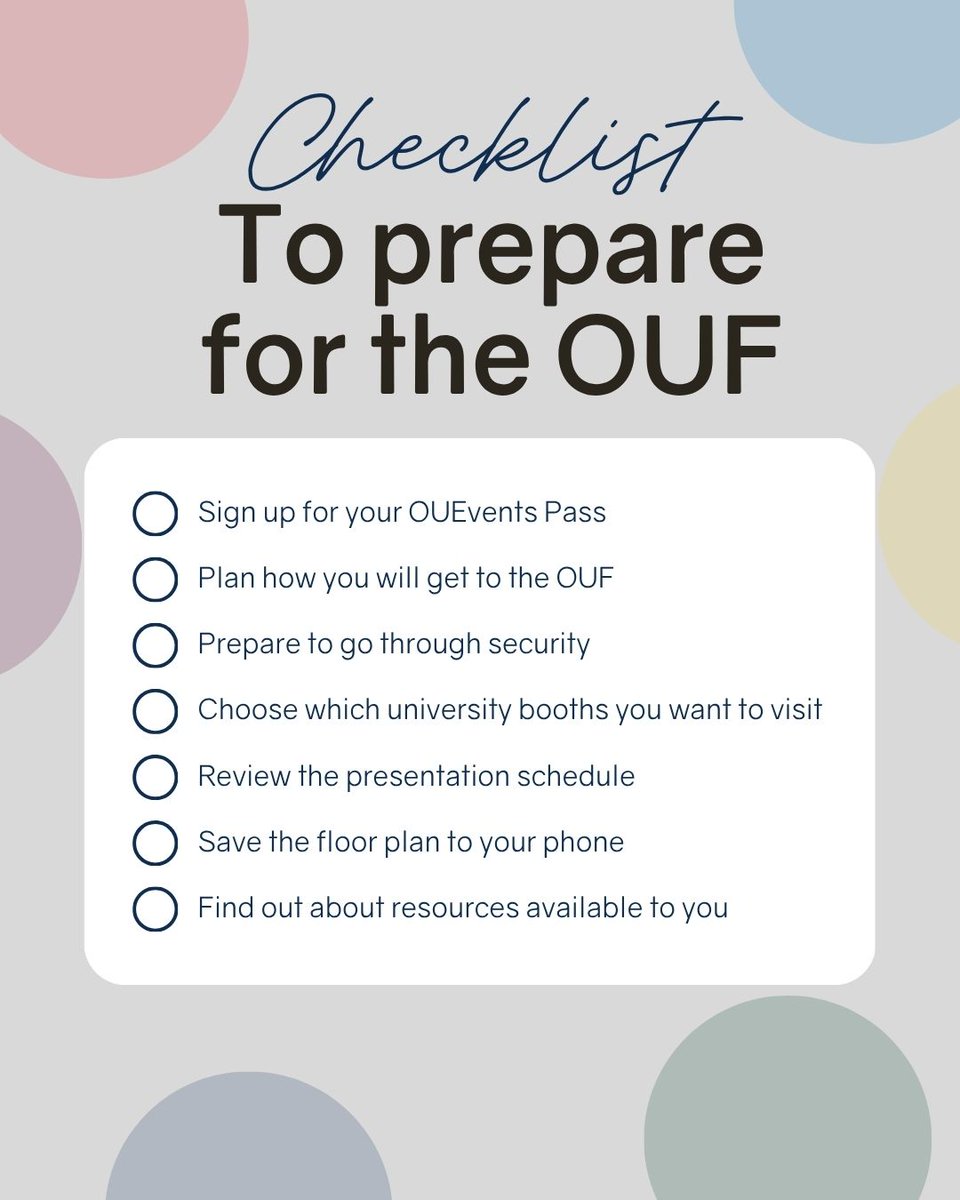 OntarioUnis's tweet photo. Checklist to prepare for OUF📝

See you at the OUF!

#OUF2026 https://t.co/Ms0mFfD8Fh