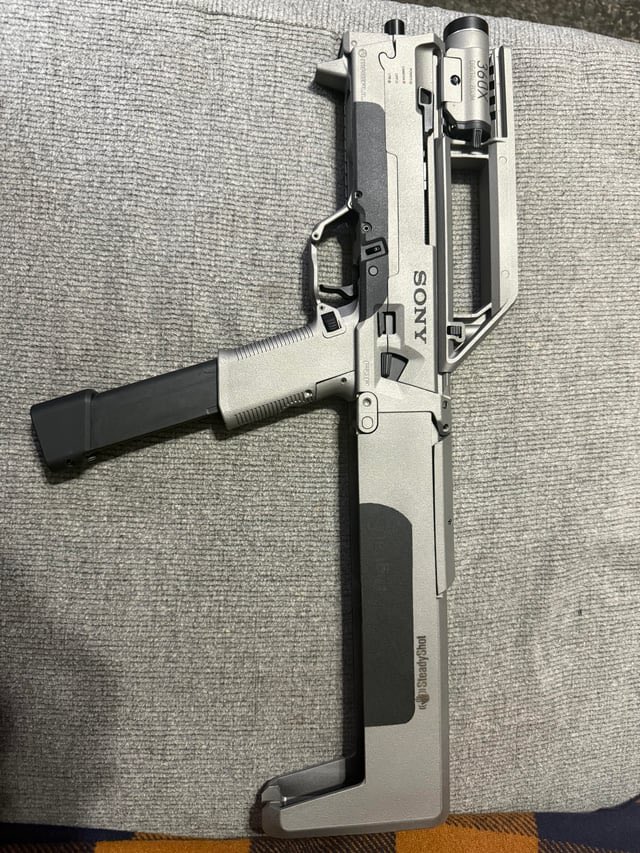 blackstarops's tweet photo. a ZEV technologies folding defensive platform (FDP) custom-painted to look like a vintage sony camcorder https://t.co/xSMdhnUSRC