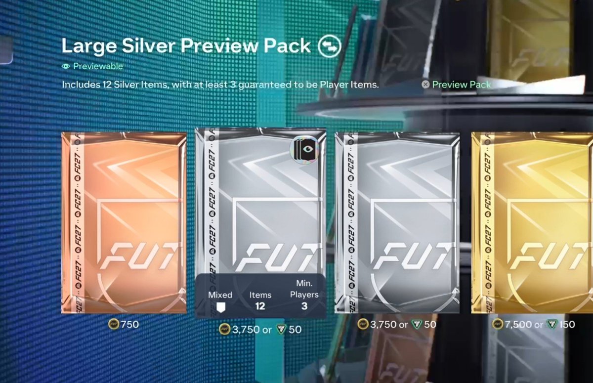 News_FC26's tweet photo. 🤯💣💥

Silver Packs are now 50 fifa points

If u believe You will pack nothing you can get 3 vs 1 gold

Min discard of 1 should be

228x3 684
+ 9*100 900
= 1584 = 4500!!!! https://t.co/TYUb4LKhrN