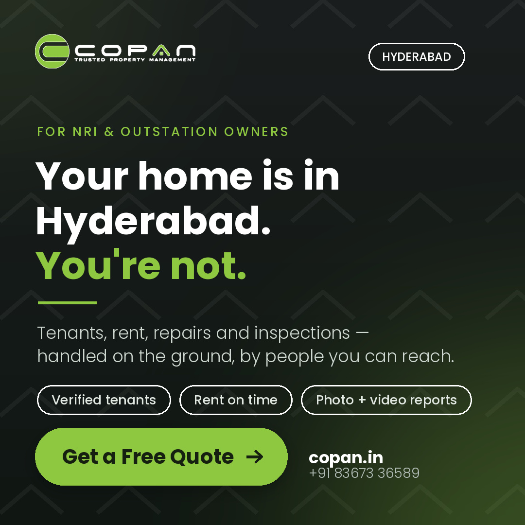 copan_property's tweet photo. Your home is in Hyderabad. Your peace of mind should be too.

COPAN takes care of your property with verified tenants, on-time rent, regular repairs, and detailed photo &amp; video reports—so you stay connected, wherever you are.

+91 83673 36589
https://t.co/XNc1iiqDwk https://t.co/bnibn6B4UJ