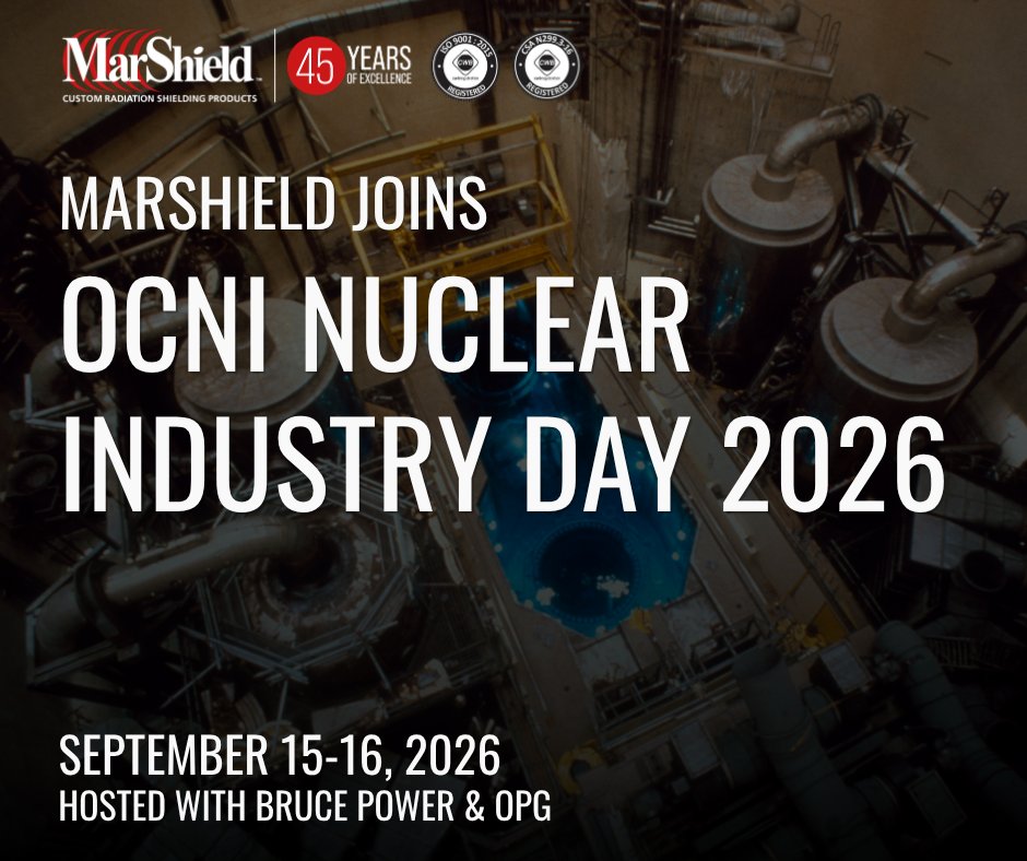 MarShield_TM's tweet photo. We're bringing 45+ years of radiation shielding expertise to OCNI Nuclear Industry Day.
If you're attending, talk to Syed and Raj about how MarShield can help protect your operations: https://t.co/yakUjyDsxR
#OCNINuclearIndustryDay #BrucePower #OPG https://t.co/4xaGg1B8f3