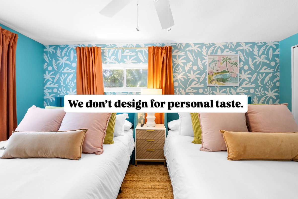 funkitco's tweet photo. We design for the guest, the market, and the ROI, not personal taste. One of our boldest projects is #2 in its comp set, earning above market average.

A vacation rental gets chosen at thumbnail size. STR design has to survive that scale.

#airbnbdesign #airbnbhost https://t.co/1jcOA9fgqh