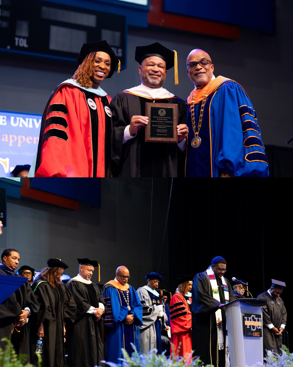 BenjieWimberly's tweet photo. It was a great honor to give the Keynote Address at my Alma Mater @VSU_1882 Fall Convocation for the Class of 2030! #HailState #GreaterHappensHere 🧡 https://t.co/zjSQqlkS4L