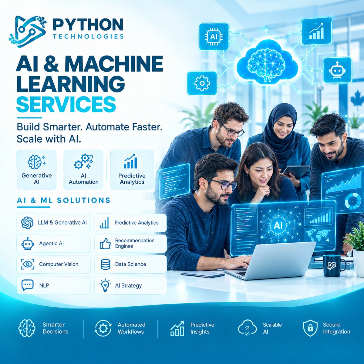 PythonTechCA's tweet photo. 🤖 Build smarter. Automate faster. Scale with AI.

Python Technologies delivers AI &amp; ML solutions including Generative AI, AI automation, predictive analytics, computer vision, NLP, and data science.

Explore AI &amp; ML Services on: https://t.co/3NhSnqpTJ5

#AI #MachineLearning https://t.co/evTDQsj7bV