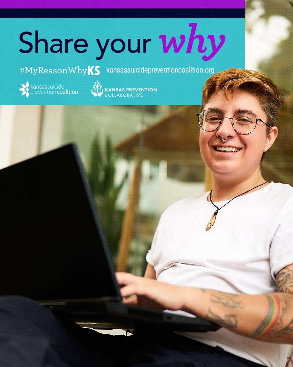 KSPC2021's tweet photo. Your work, your goals, your community - your reason why can be anything that keeps you moving forward! Share it with us this September during Suicide Prevention Awareness Month.
#KSPC #SuicidePrevention #SuicidePreventionMonth #MyReasonWhyKS https://t.co/ypQaeCtDWY