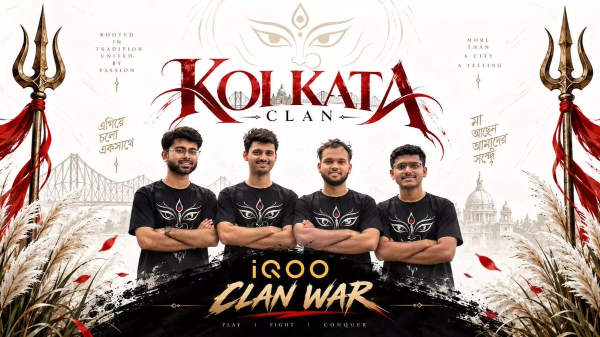 swagger_rohit's tweet photo. 🔥 Kolkata Clan is ready for the battle!

One clan. One spirit. One mission — PLAY • FIGHT • CONQUER! ⚔️🔥

Kolkata Clan — Ek hi naam, ek hi shaan! ❤️‍🔥

Read more their moto and Members Personality...👇
https://t.co/KvmD8sXiXs

#iQOOClanWar  #iQOOCommunity https://t.co/Ja24XmDxQM