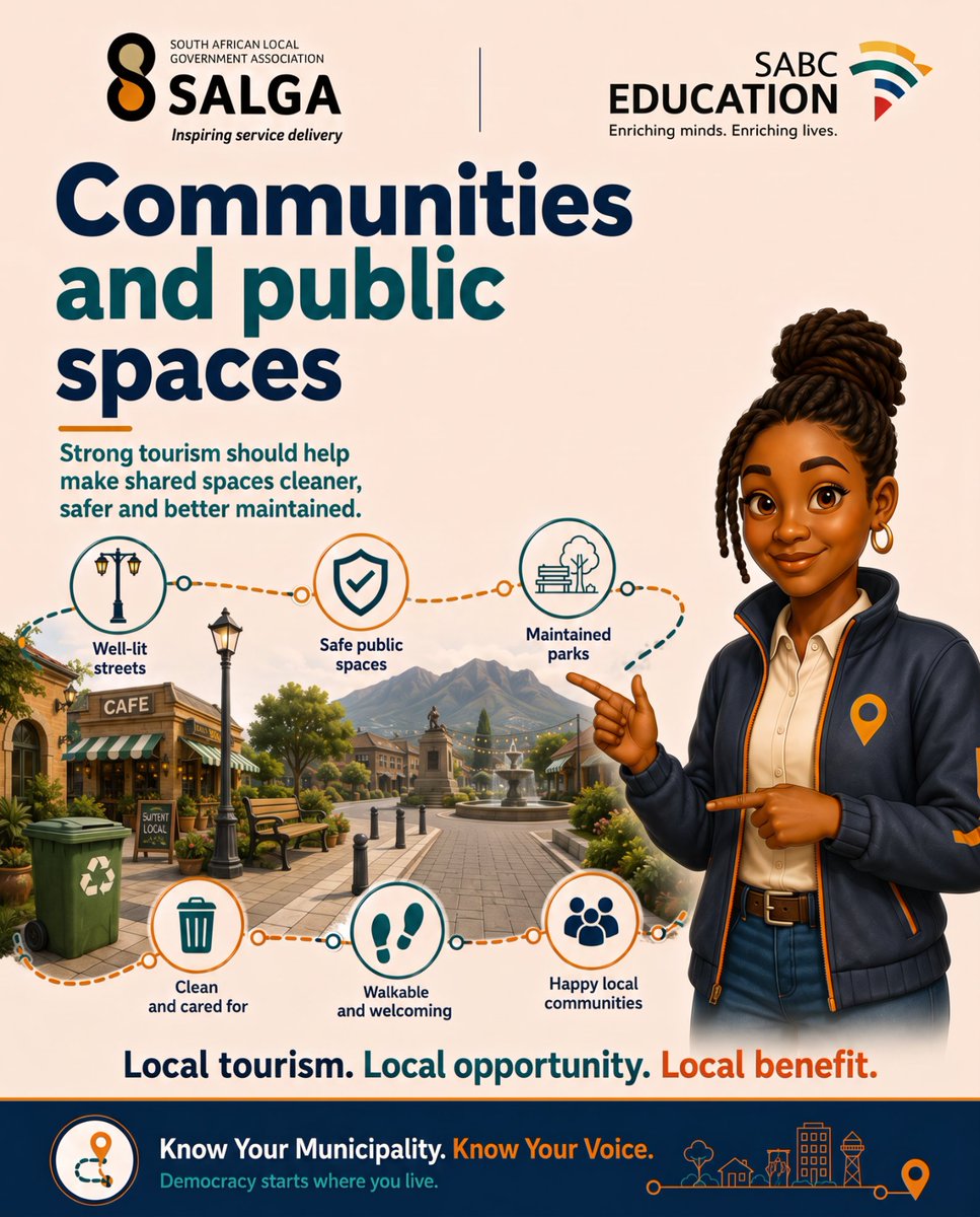 SABCEducation's tweet photo. Tourism has a bigger impact when visitor spending stays local. Supporting local businesses helps create jobs and strengthen communities.
Know Your Municipality. Know Your Voice.
๐ Swipe. Save. Share.
๐ https://t.co/6U16SibMrf
#SABCEducation #Kasi2Kasi https://t.co/X1AK5hZvmI