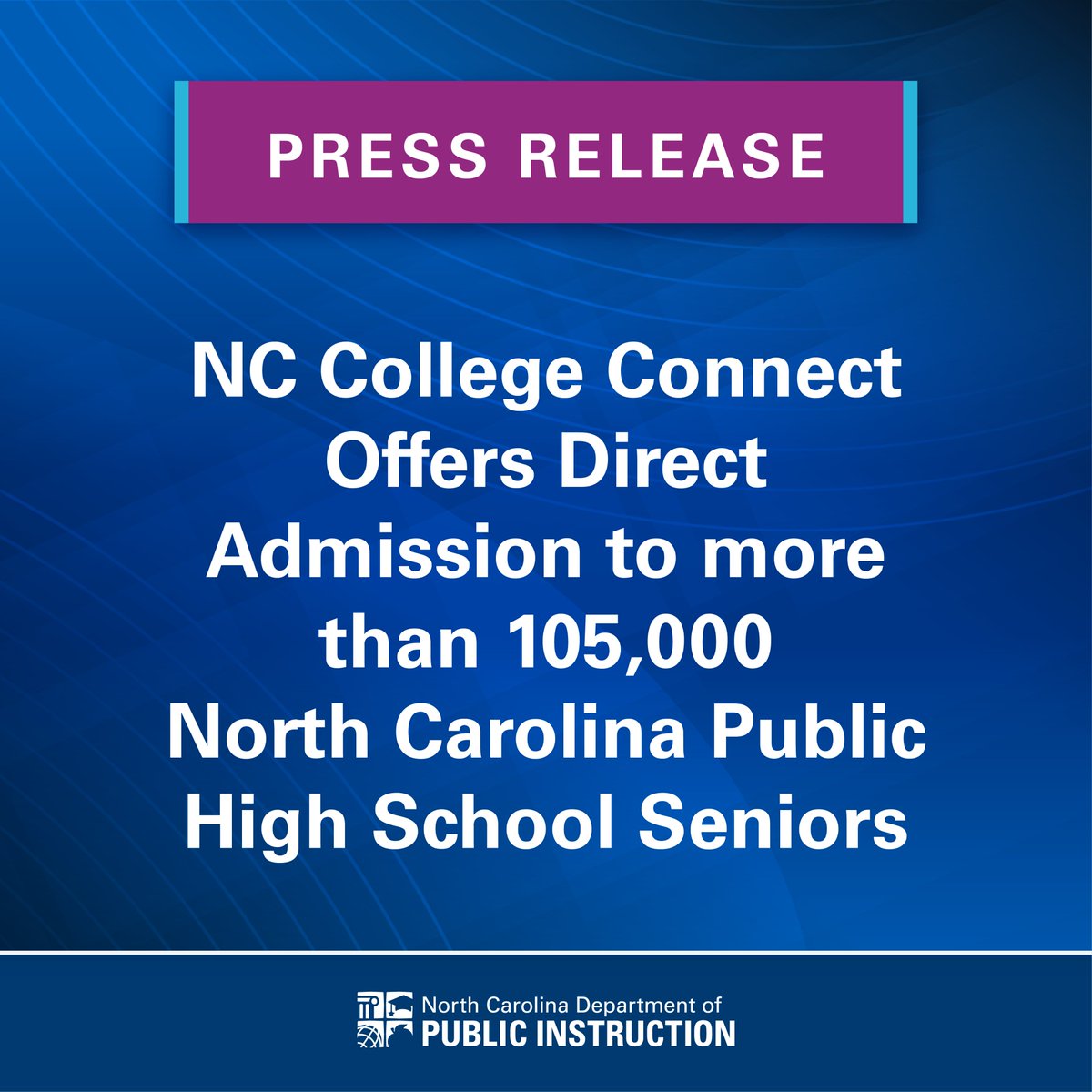 ncpublicschools's tweet photo. NC College Connect is changing lives: 105,036 NC public school seniors on track to graduate now have direct admission to at least one of 90+ participating NC colleges and universities, with a seat waiting for fall 2027.

Read more: https://t.co/mKEjhDZOeq https://t.co/hNYhr7YuNE