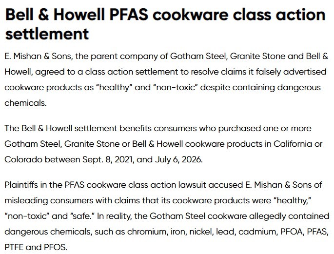 Pricerrors's tweet photo. 💰 NEW SETTLEMENT - NO PROOF REQUIRED  

Bought Gotham Steel, Granite Stone or Bell & Howell cookware in CA or CO? 😜 You may qualify for up to $12 cash.  

Claims close 9/25 👇
https://t.co/Gz9tcy30Lq #ad
